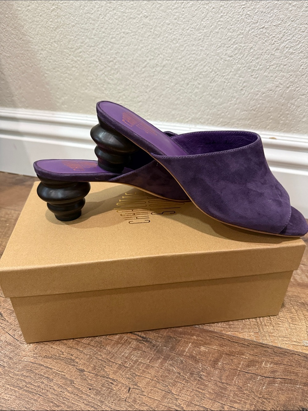 Charlotte Stone Durham Slides with Wooden Heel | Sz 11 | Plum